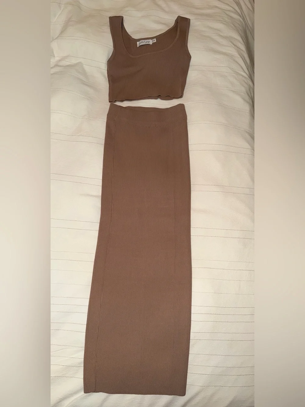 Petal & Pup Ribbed Knit Midi Set - Brown